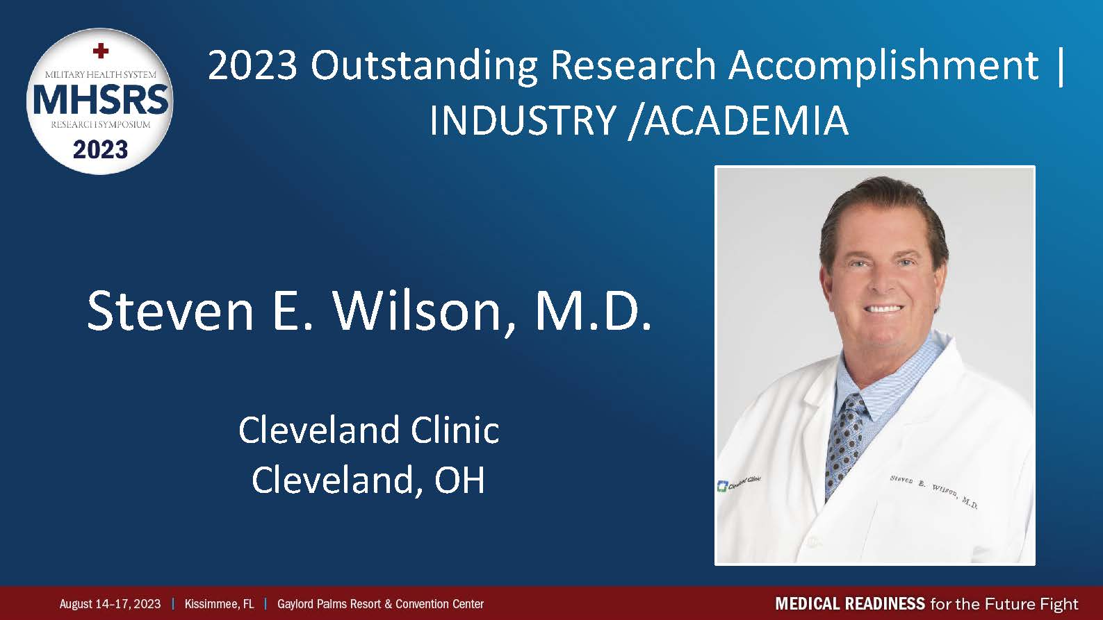 2023 Outstanding Research Accomplishment Industy/Academia award winner Steven E. Wilson, M.D.