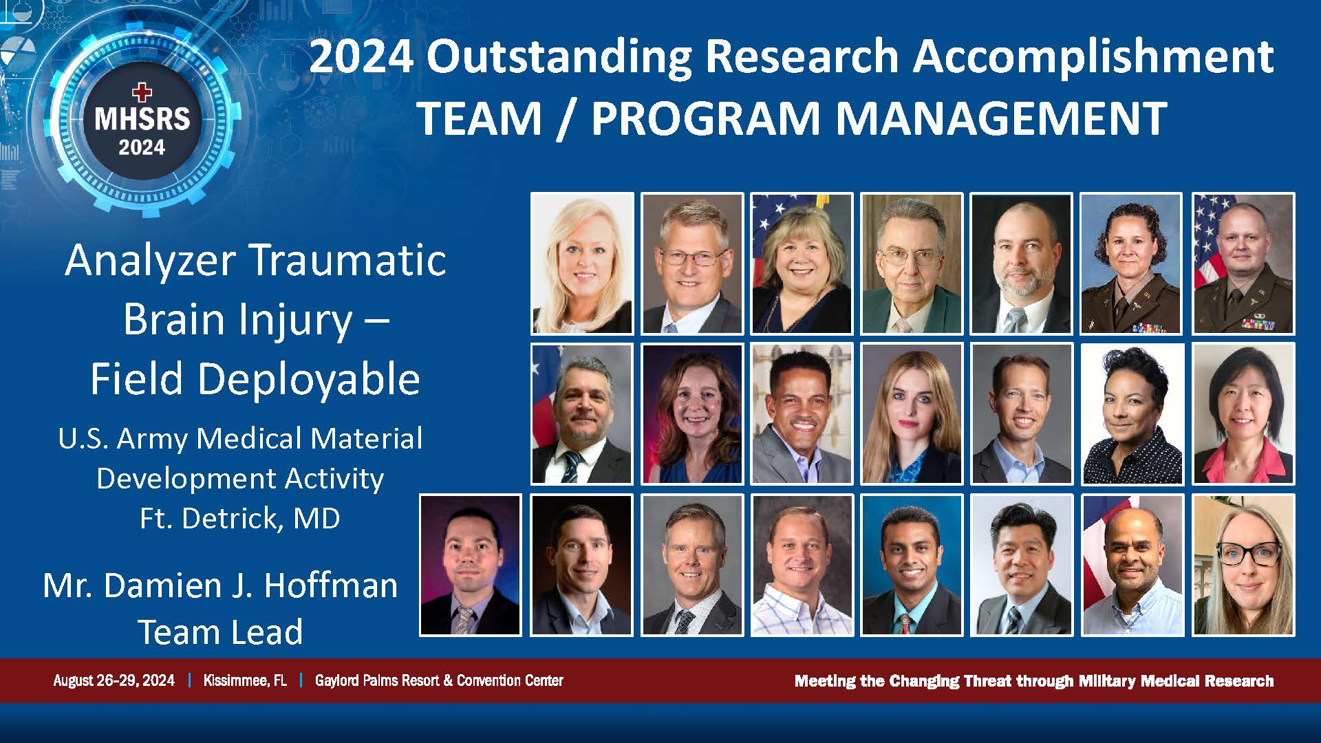 2024 Outstanding Research Accomplishment Team/Program Management Award Winner Analyzer Traumatic Brain Injury – Field Deployable