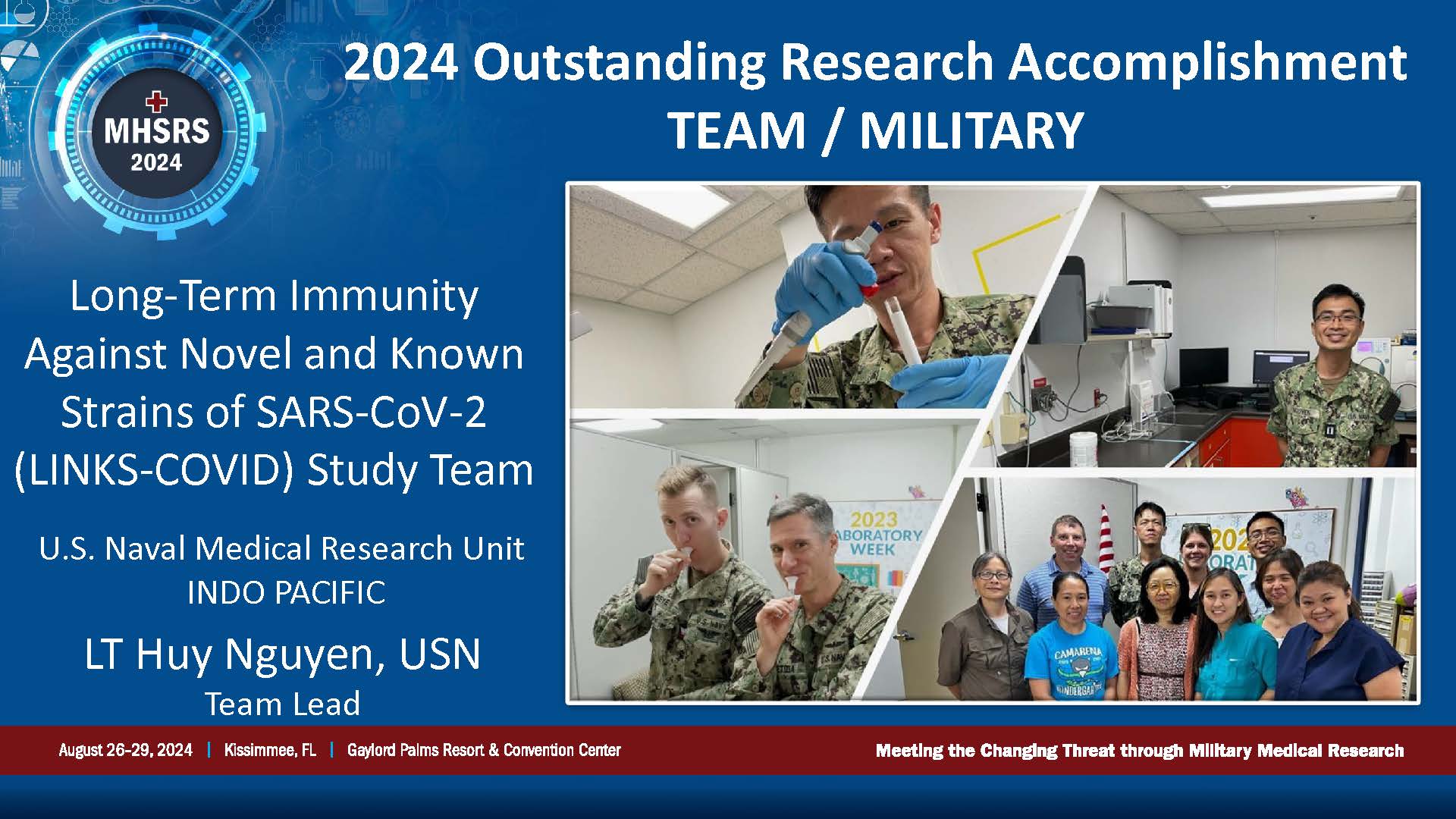 2024 Outstanding Research Accomplishment Team/Military Award Winner Long-Term Immunity Against Novel and Known Strains of SARS-CoV-2 (LINKS-COVID) Study Team