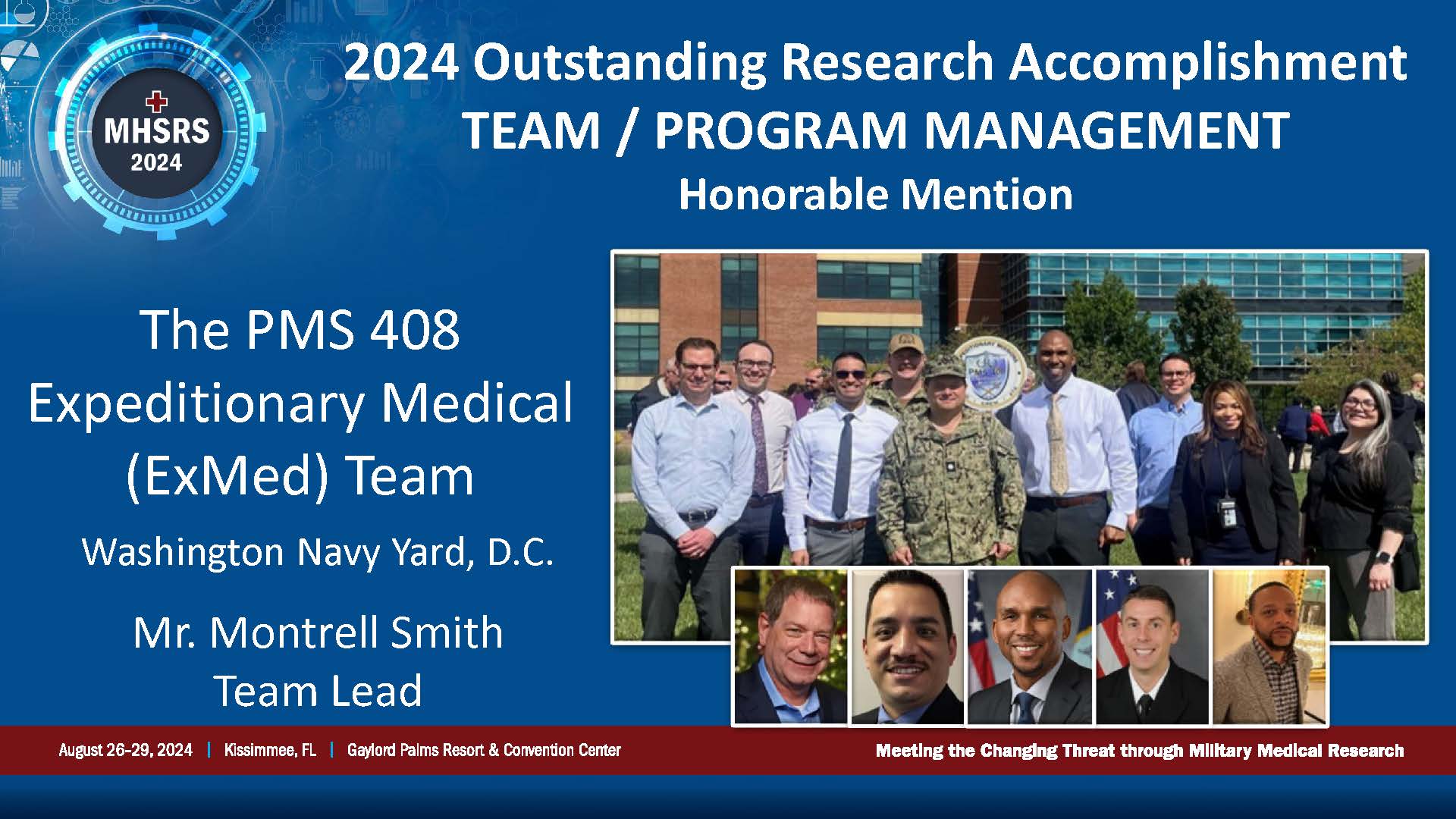 2024 Outstanding Research Accomplishment Team/Program Management Award Honorable Mention - PMS 408 Expeditionary Medical (ExMed) Team